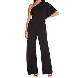 Adrianna Papell Black One Shoulder Flowy Jumpsuit Size 4